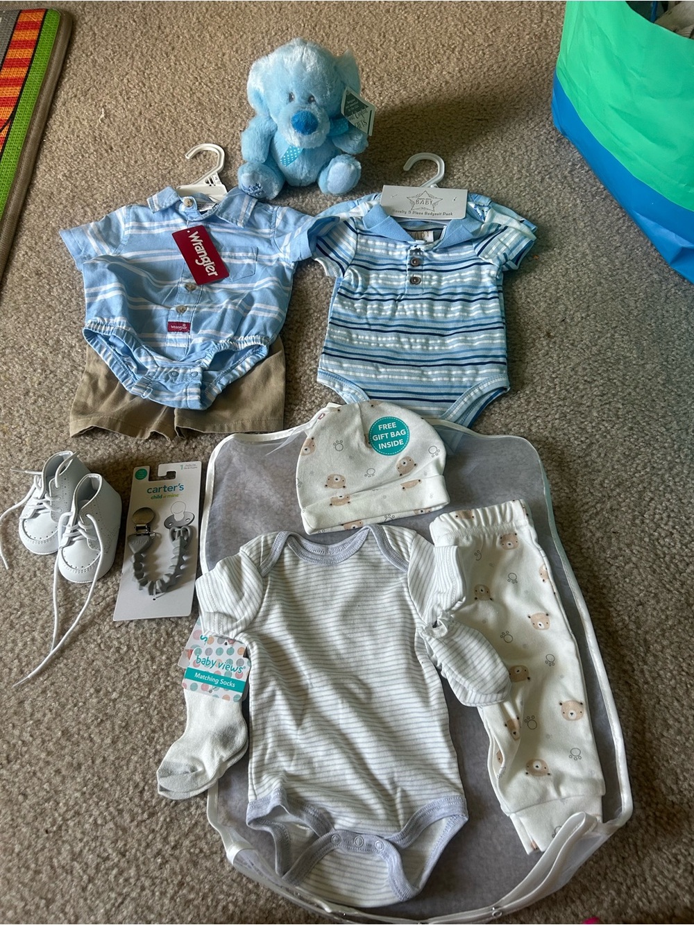 Wrangler Light Blue Striped Short-Sleeve Baby Tee Bodysuit - Blue